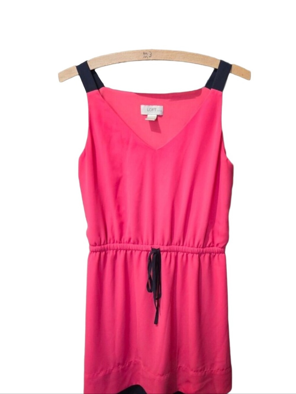 LOFT Petite Neon Pink Sleeveless Dress SP V-Neck Elastic Waist Colorblock